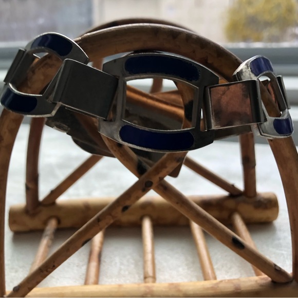 Vintage painted metal cuff bracelet - MADE IN ITALY - blue and silver - Picture 7 of 8